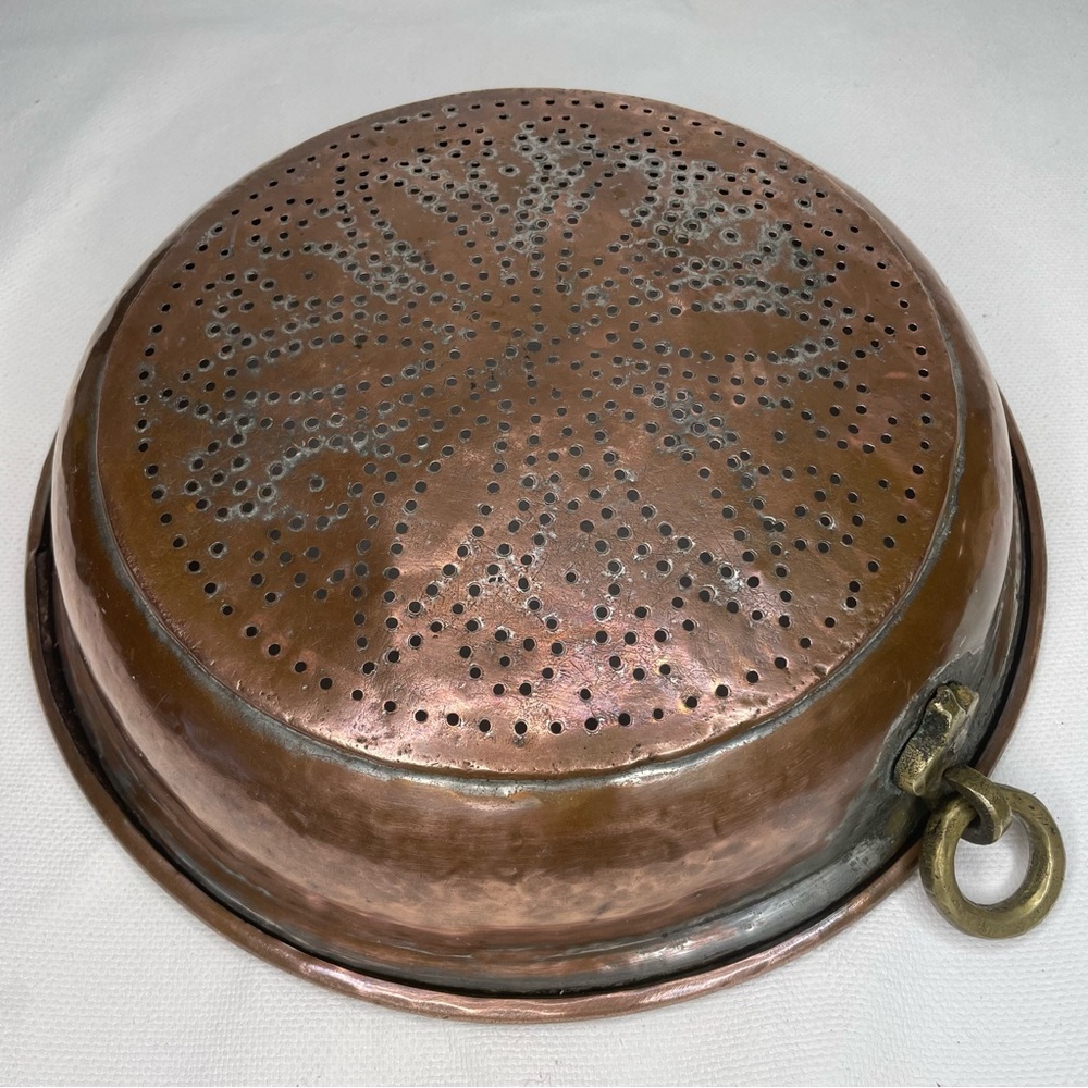 Copper Strainer Sifter Brass Handle Colander Country Kitchen Farmhouse Vintage